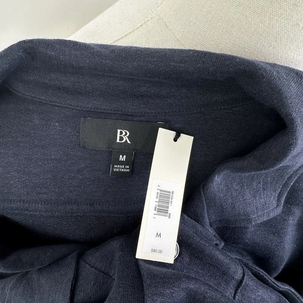 Banana Republic Linen French Terry Resort Shirt Men's Medium Navy Blue NWT